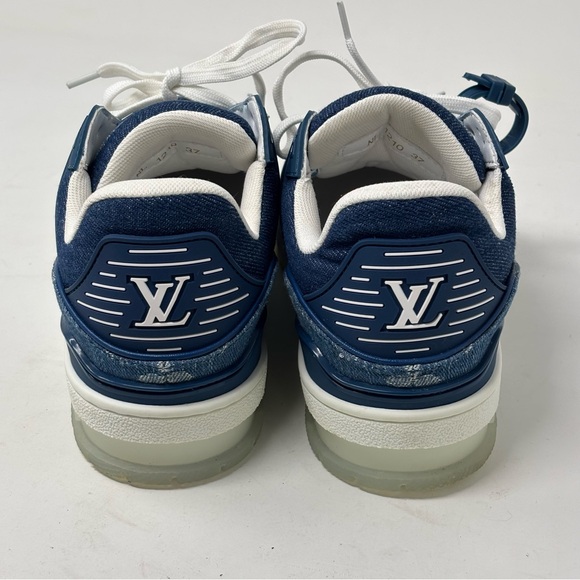LOUIS VUITTON LV TRAINER SNEAKER DENIM BLUE WHITE SIZE 37 - Picture 5 of 14